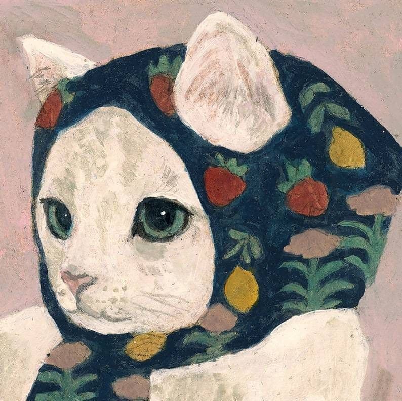 油画风艺术带花头巾猫咪可爱微信头像_13
