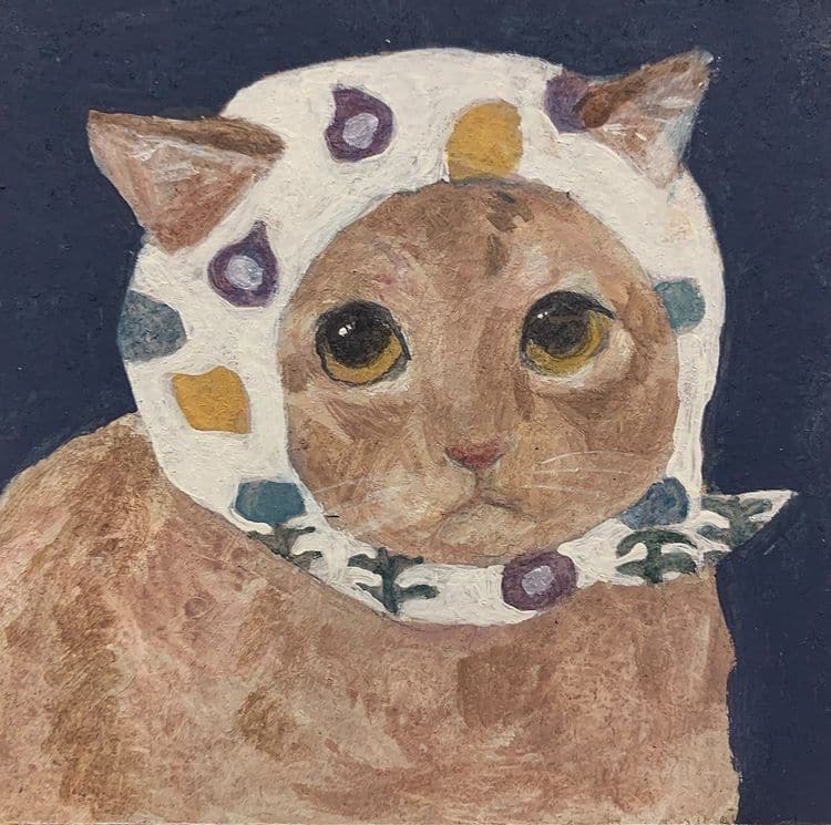 油画风艺术带花头巾猫咪可爱微信头像_14