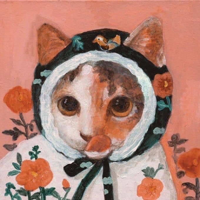 油画风艺术带花头巾猫咪可爱微信头像_15