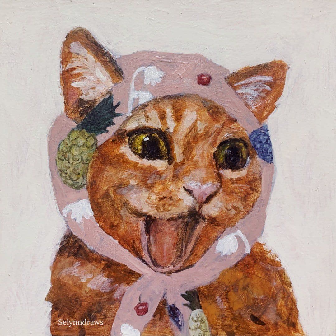 油画风艺术带花头巾猫咪可爱微信头像_17