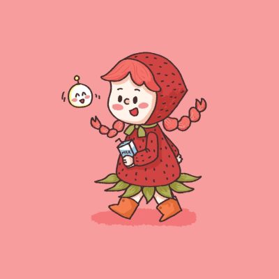 可爱小女孩彩色卡通简笔画图片精选 戴帽子的草莓姑娘！
