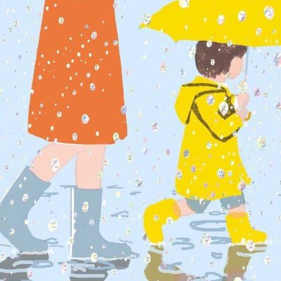 雨天接女儿放学卡通朋友圈配图