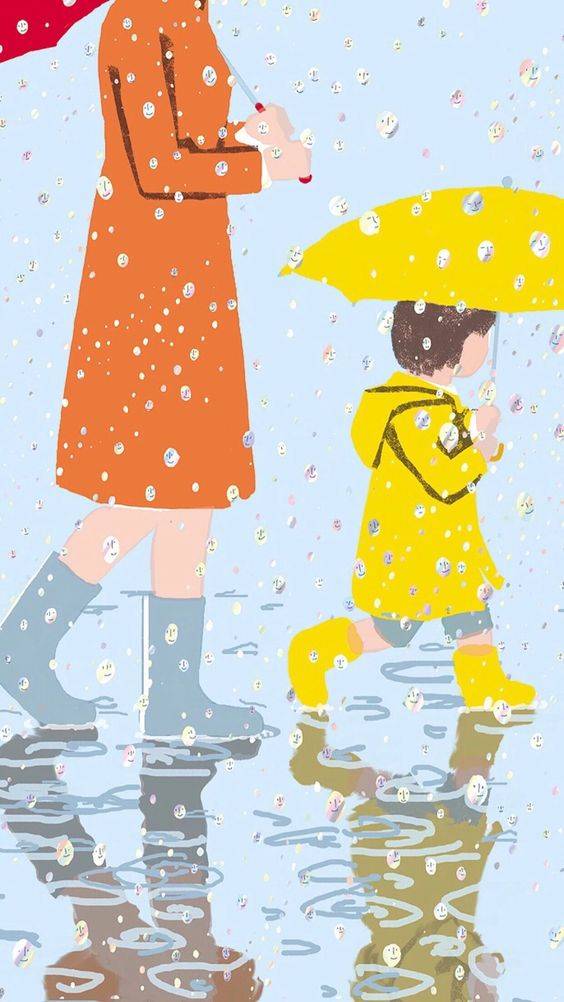 雨天接女儿放学卡通朋友圈配图_1
