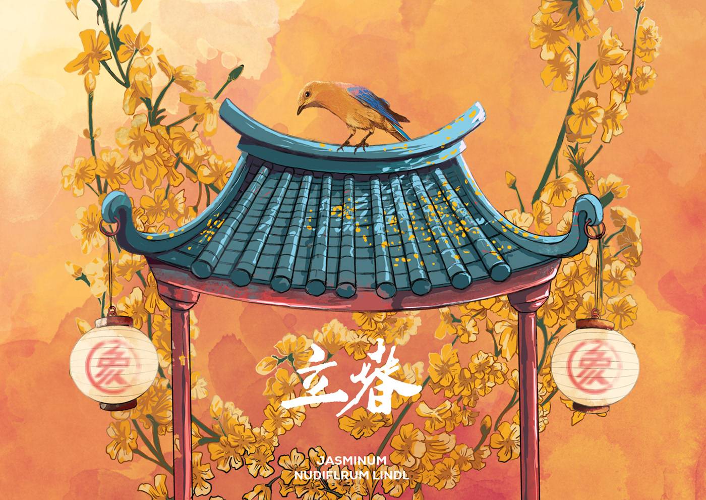 传统中国风立春插画朋友圈配图   气象西所Jasminum Nudiflrum Lindl_2