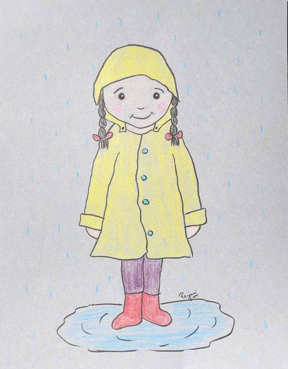 下雨不打伞淋雨的小孩彩色简笔画图片大全_1