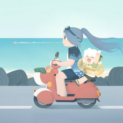 妈妈骑电动车接送女儿上学放学发朋友圈卡通配图