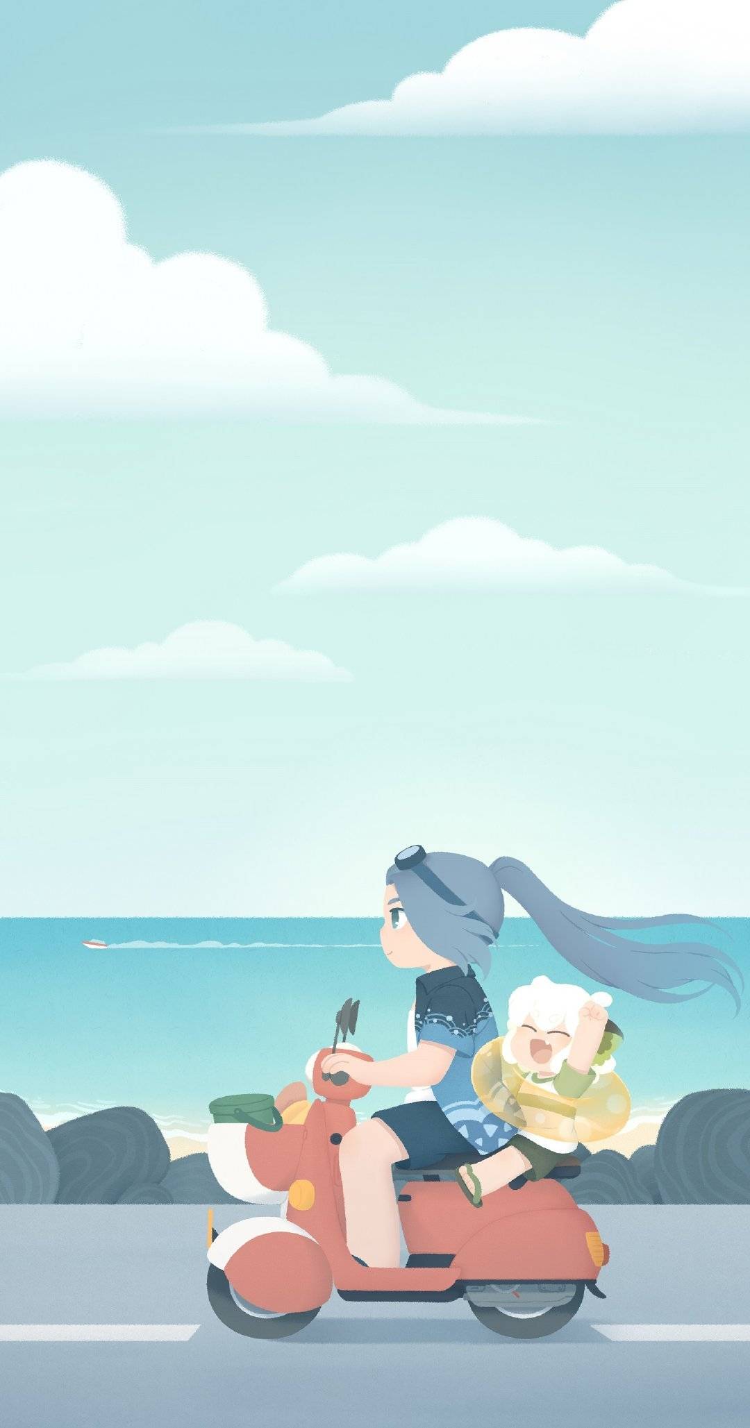 妈妈骑电动车接送女儿上学放学发朋友圈卡通配图_1