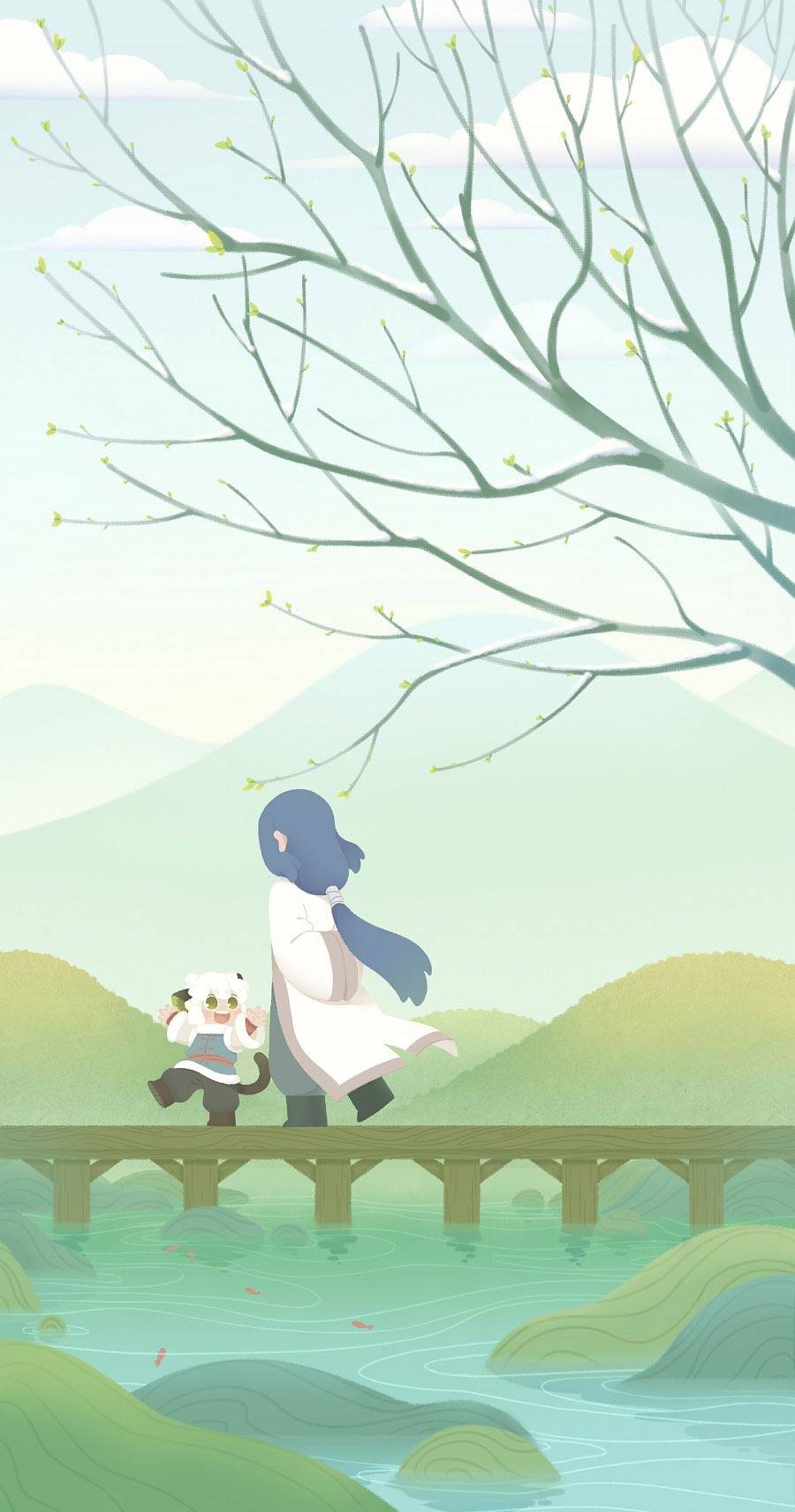 妈妈带娃带女儿出去玩卡通风朋友圈配图_1