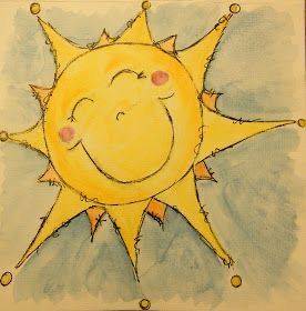 简单的发光大太阳彩色卡通简笔画图片_4