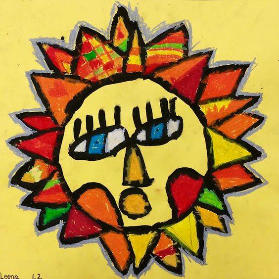简单的发光大太阳彩色卡通简笔画图片_2