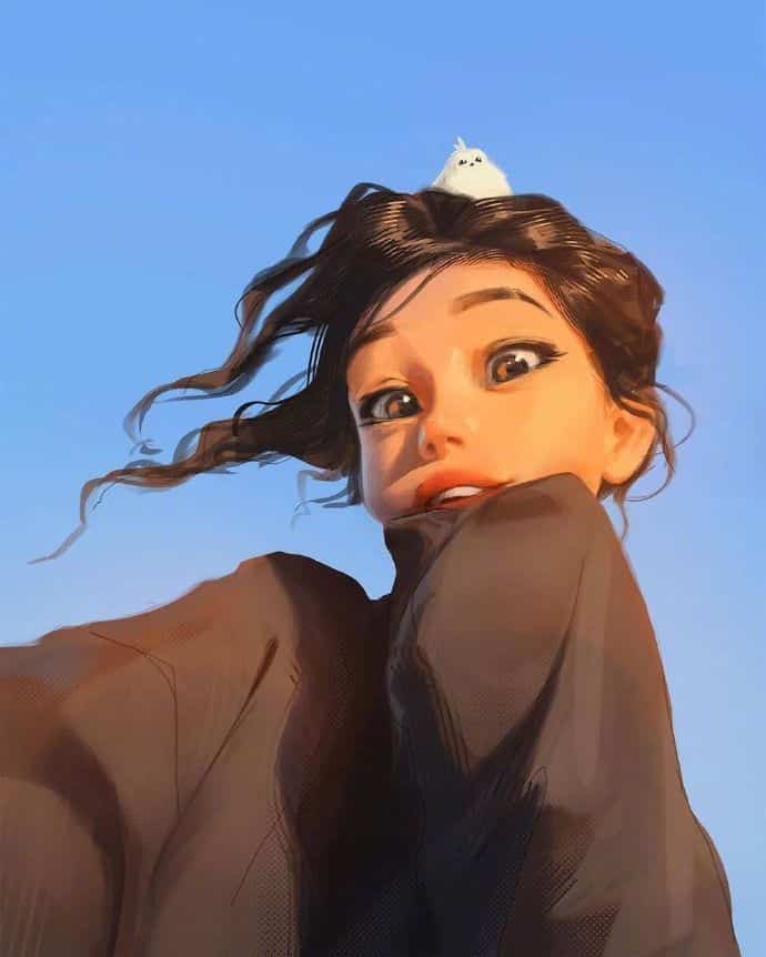 性感美女化妆自拍手绘卡通女生头像_6