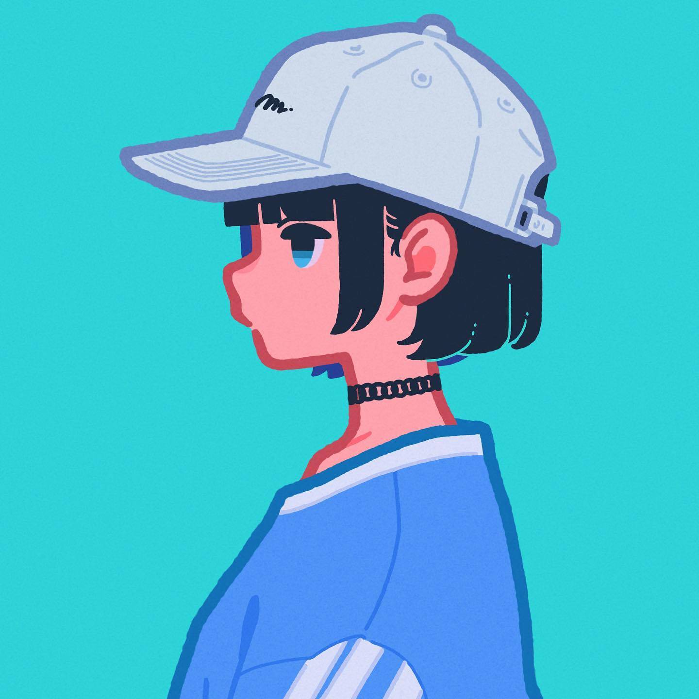 女生棒球帽侧脸个性插画卡通超a超飒头像_2
