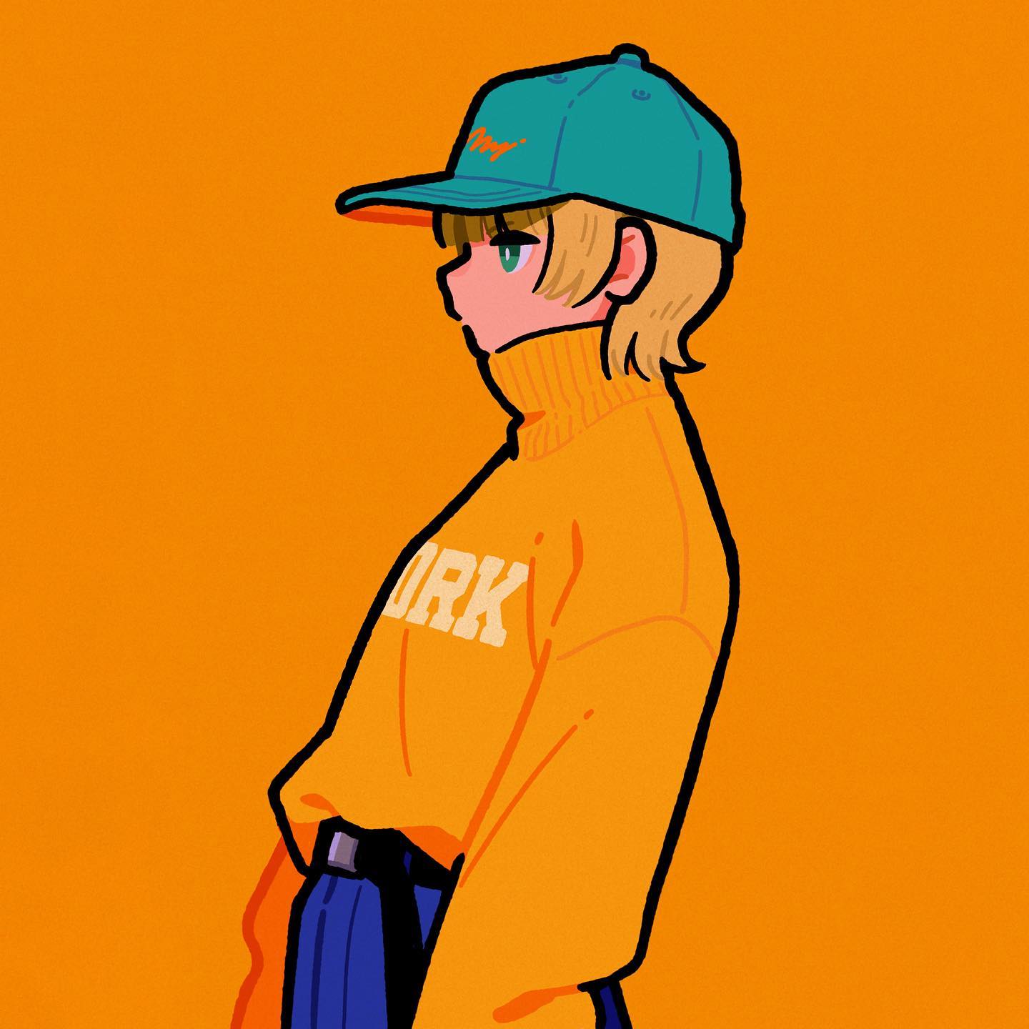 女生棒球帽侧脸个性插画卡通超a超飒头像_3