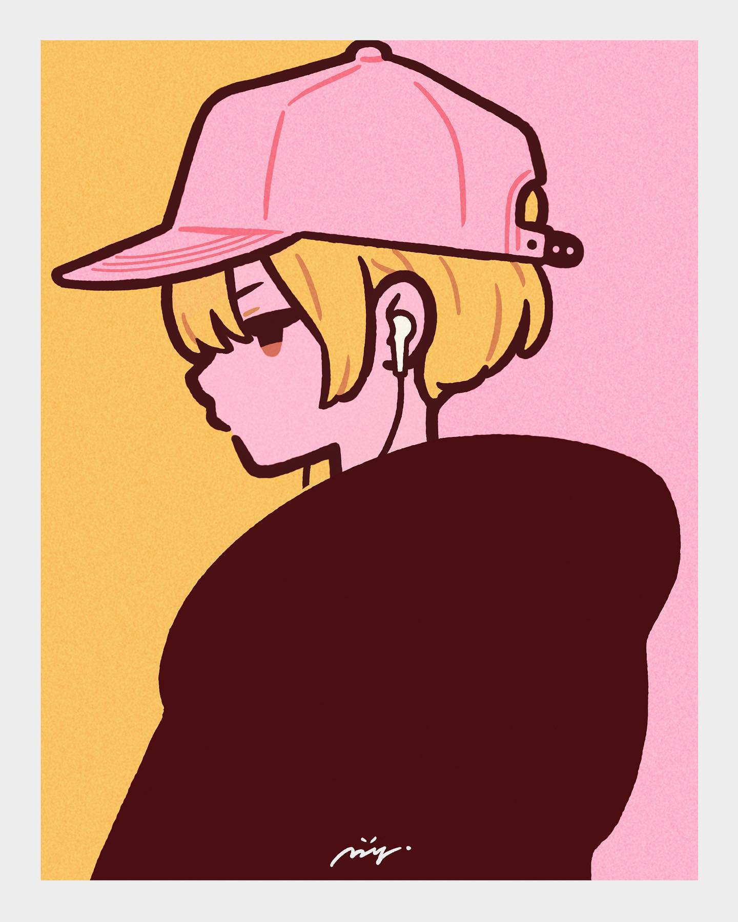 女生棒球帽侧脸个性插画卡通超a超飒头像_8