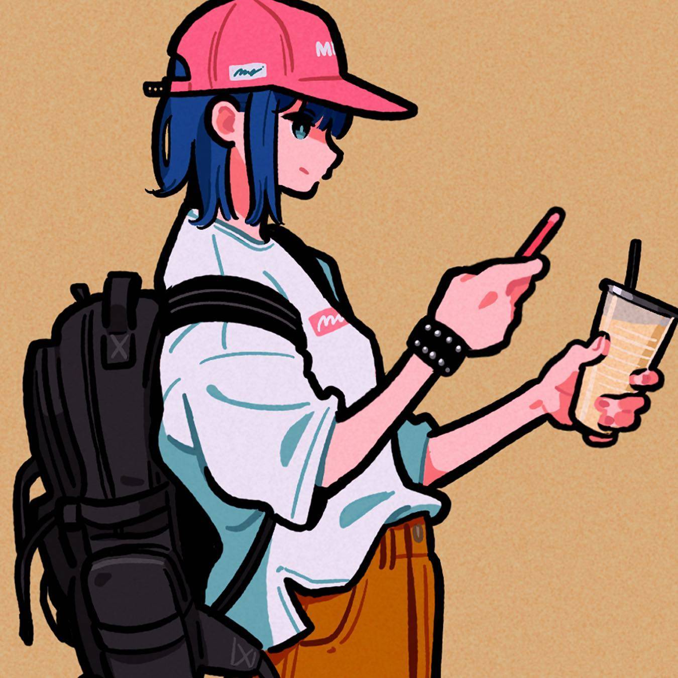 女生棒球帽侧脸个性插画卡通超a超飒头像_10