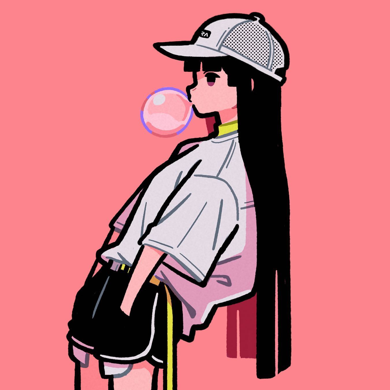 女生棒球帽侧脸个性插画卡通超a超飒头像_11