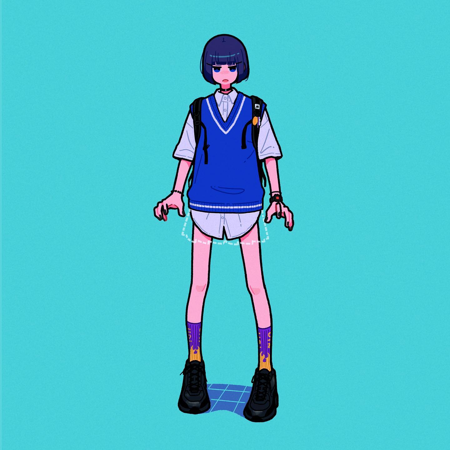 长腿少女日式卡通头像_4