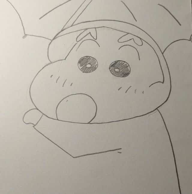 打伞穿雨衣的蜡笔小新简笔画画法教程图片_3