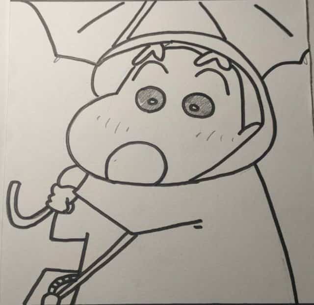 打伞穿雨衣的蜡笔小新简笔画画法教程图片_5