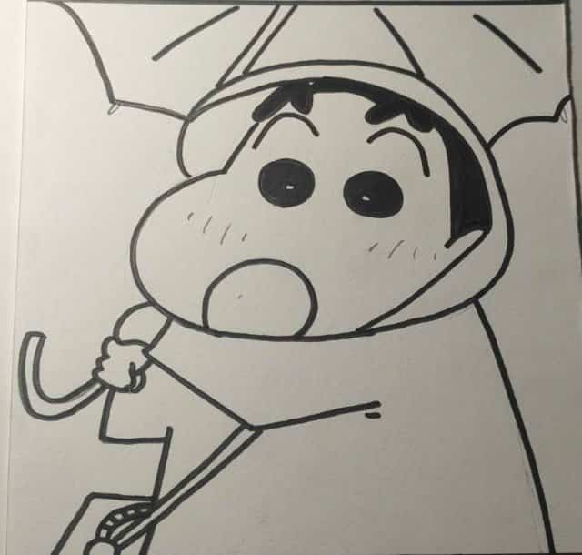打伞穿雨衣的蜡笔小新简笔画画法教程图片_6