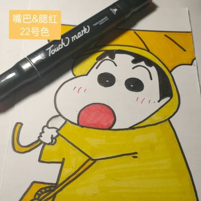 打伞穿雨衣的蜡笔小新简笔画画法教程图片