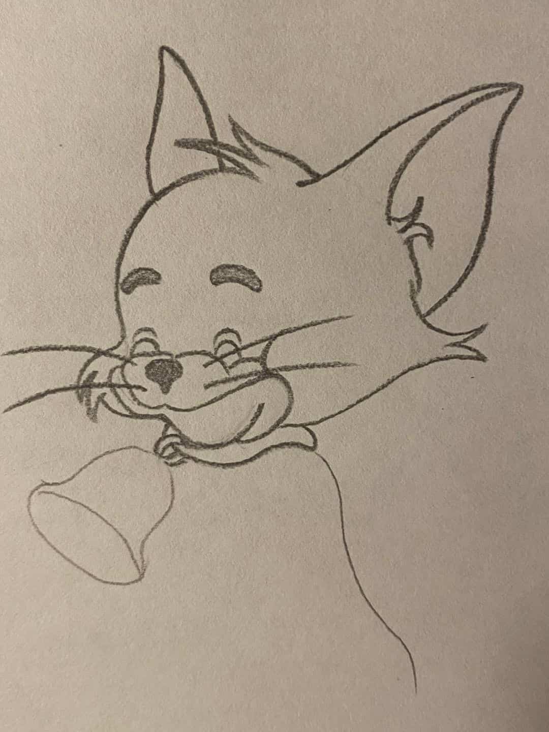 卡通汤姆猫铅笔黑白简笔画画法教程图片_5