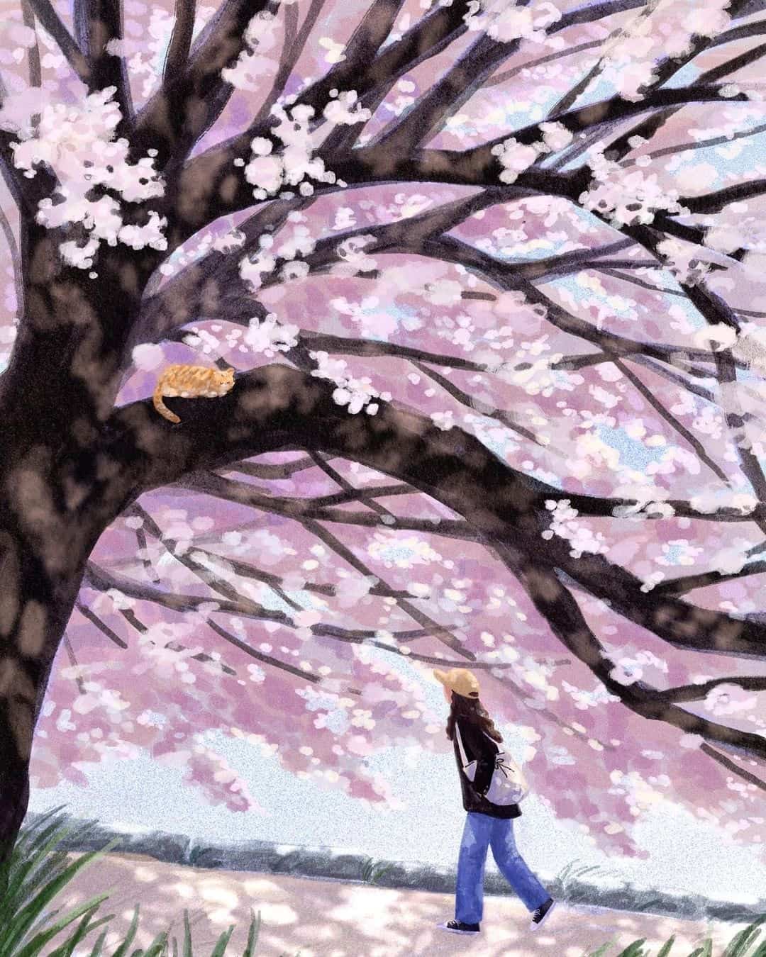 插画版春天景色绿树鲜花配图_4