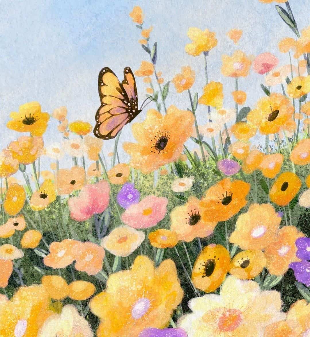 插画版春天景色绿树鲜花配图_5