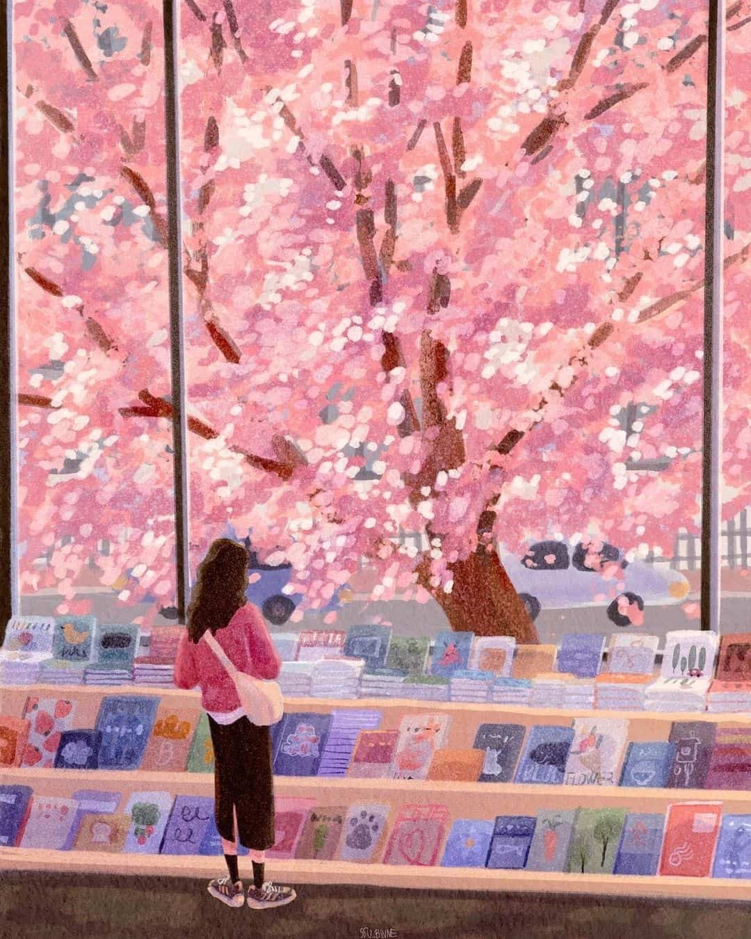 插画版春天景色绿树鲜花配图_7