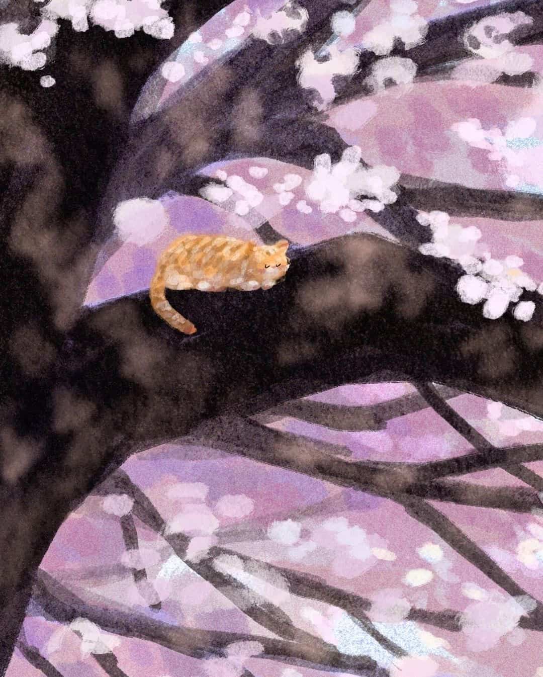 插画版春天景色绿树鲜花配图_8