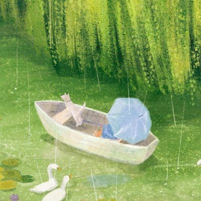 插画版春天景色绿树鲜花配图