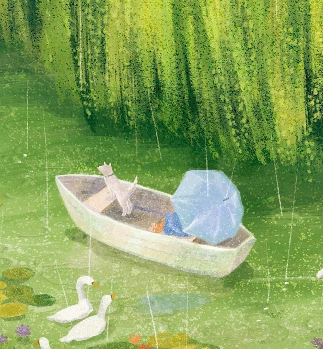 插画版春天景色绿树鲜花配图_9