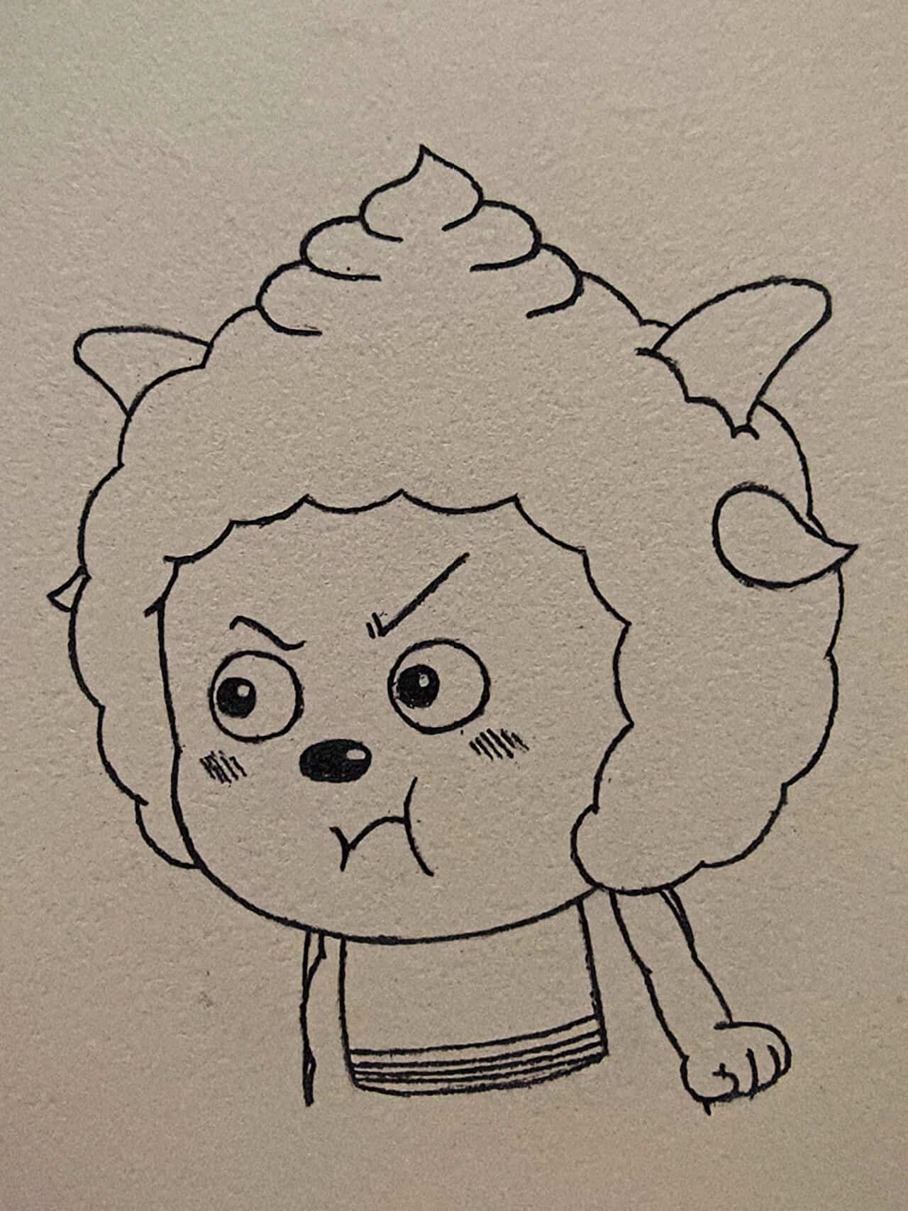 黑白铅笔画卡通懒羊羊简笔画画法步骤大全_1