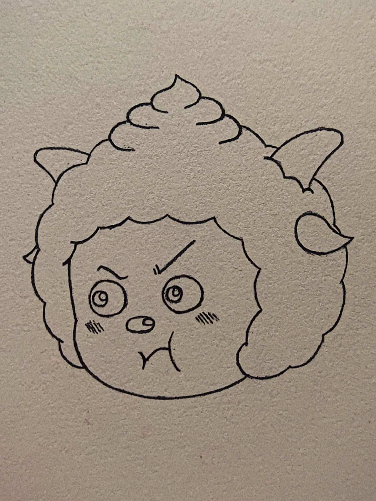 黑白铅笔画卡通懒羊羊简笔画画法步骤大全_7
