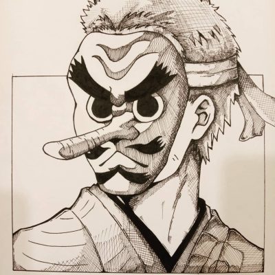 《鬼灭之刃》鳞泷左近次黑白简笔画作品图
