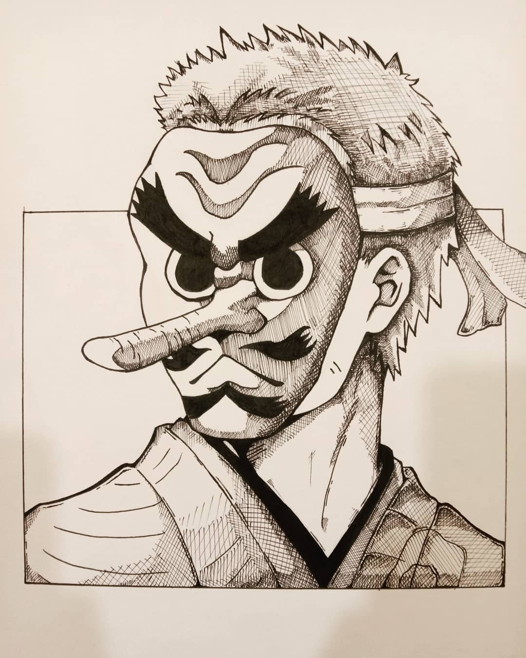 《鬼灭之刃》鳞泷左近次黑白简笔画作品图_1
