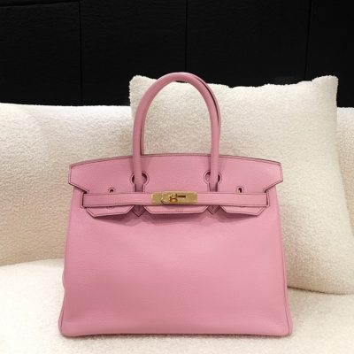 明星同款爱马仕（HERMES） Birkin30 5P樱花粉金扣山羊皮 正品实拍