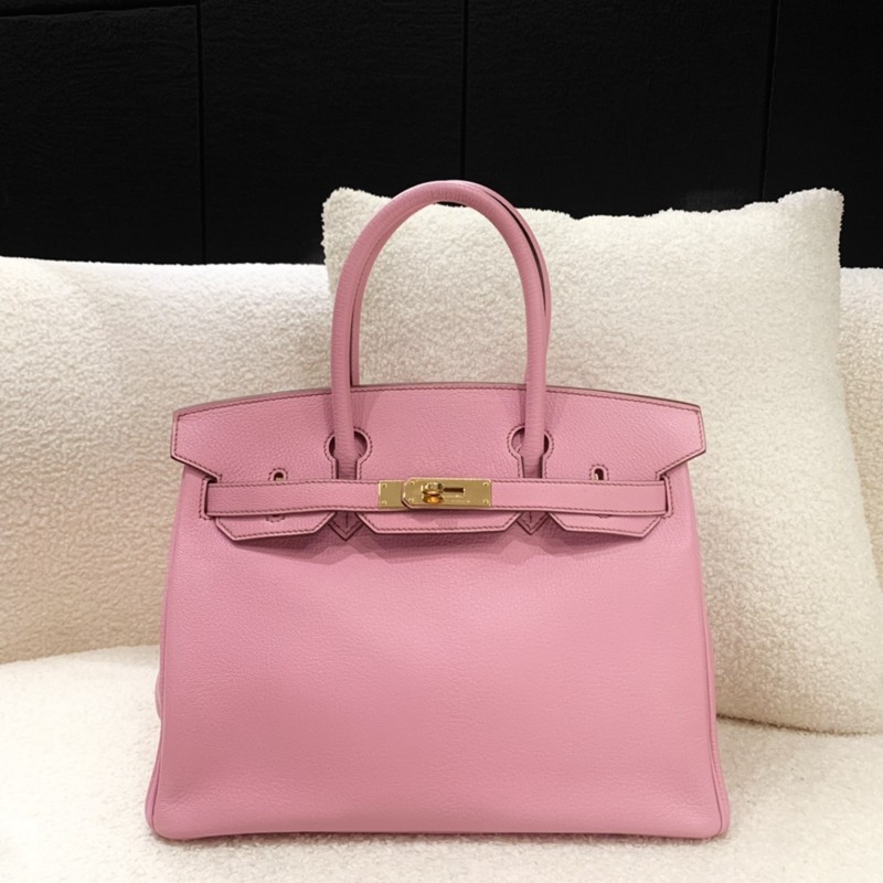 明星同款爱马仕（HERMES） Birkin30 5P樱花粉金扣山羊皮 正品实拍_1