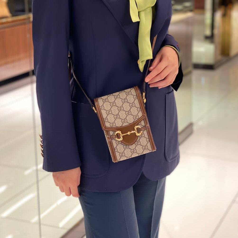 Gucci马衔扣1955系列系列米色/乌木色帆布迷你手袋手机包 正品实拍真假包鉴别_1