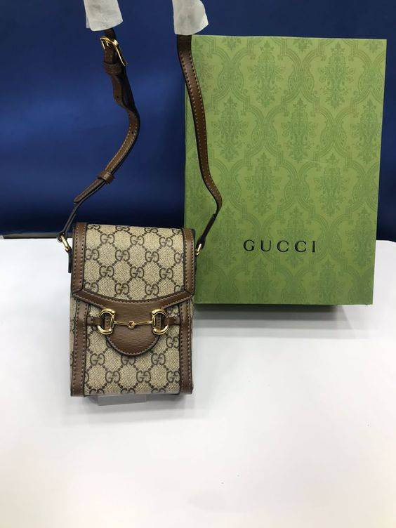 Gucci马衔扣1955系列系列米色/乌木色帆布迷你手袋手机包 正品实拍真假包鉴别_7