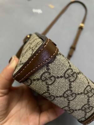 Gucci马衔扣1955系列系列米色/乌木色帆布迷你手袋手机包 正品实拍真假包鉴别_4