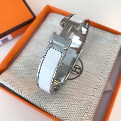 爱马仕Hermes/Clic HH手镯窄版时尚珐琅手镯 白色镀金 正品细节高清实拍图