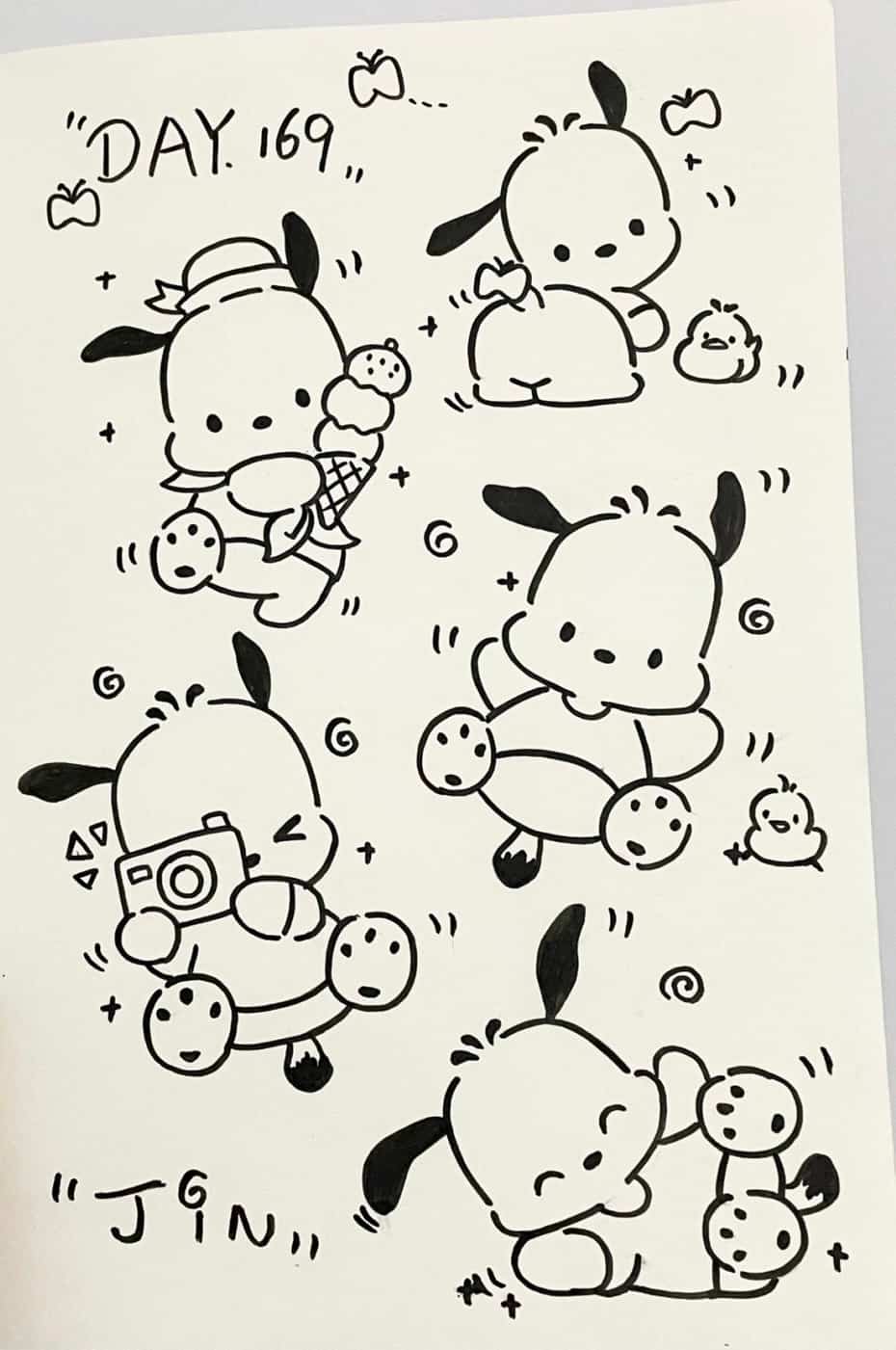 卡通帕恰狗大耳朵狗狗黑白简笔画图片大全_1