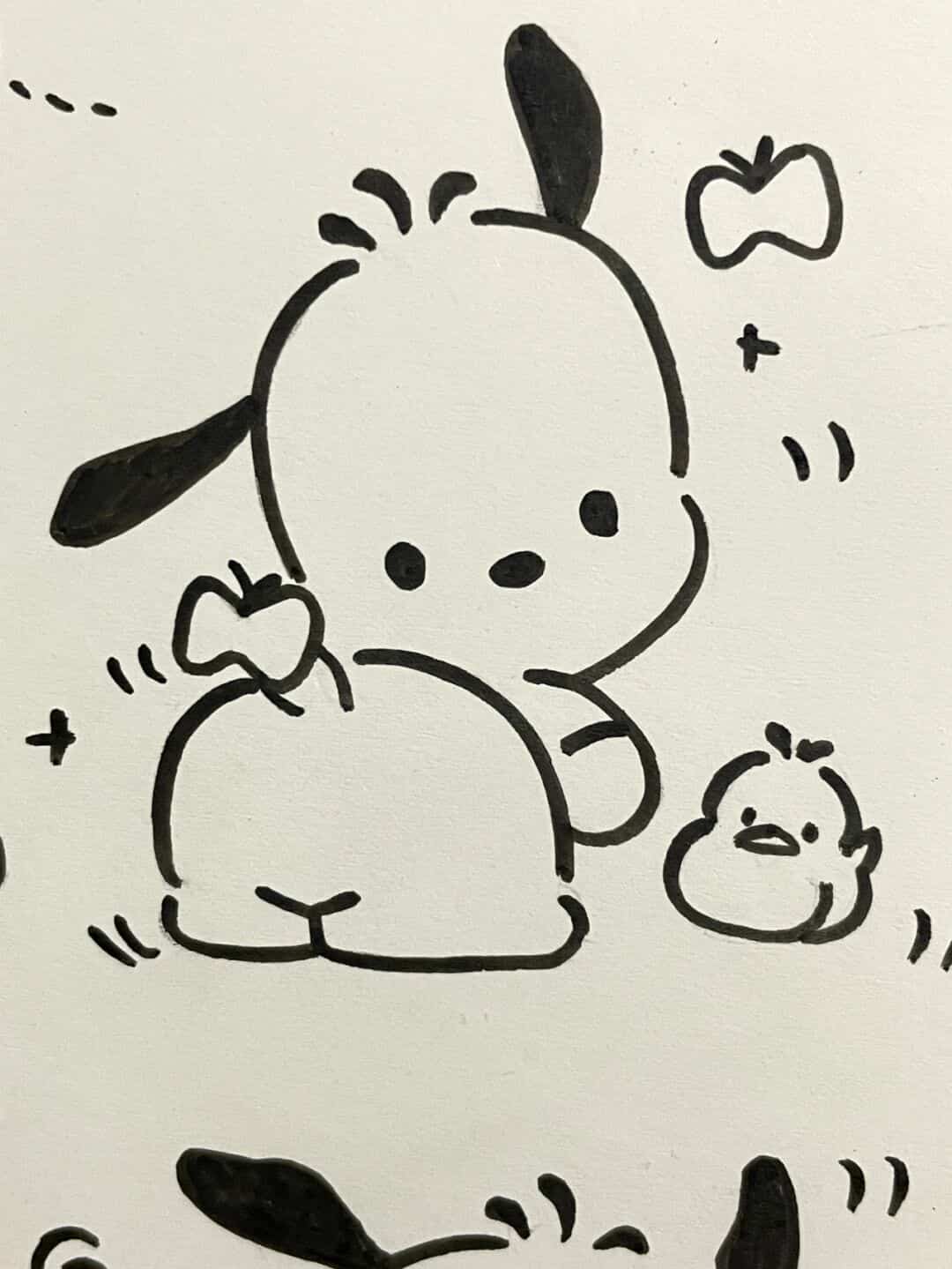 卡通帕恰狗大耳朵狗狗黑白简笔画图片大全_2