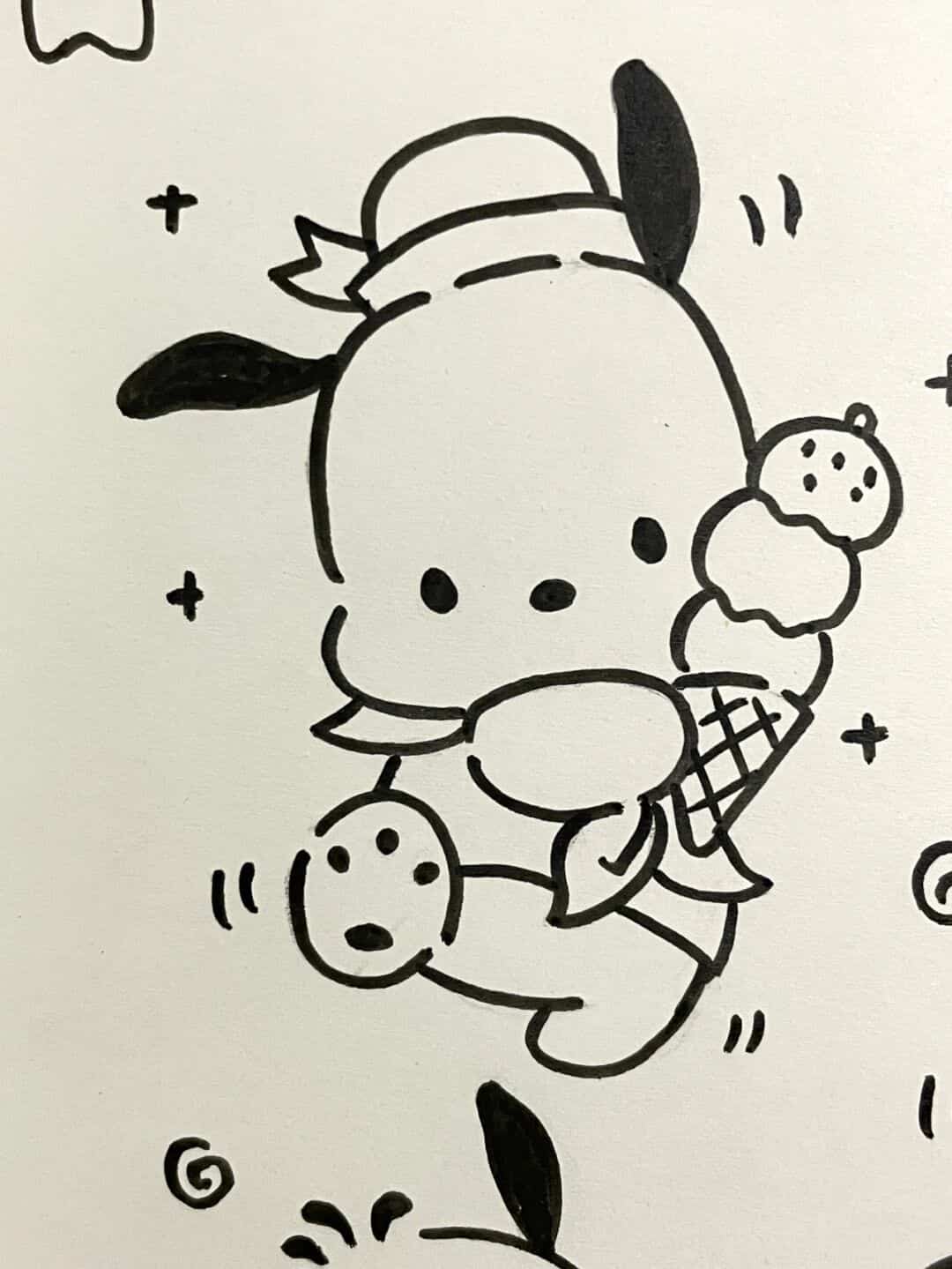 卡通帕恰狗大耳朵狗狗黑白简笔画图片大全_3
