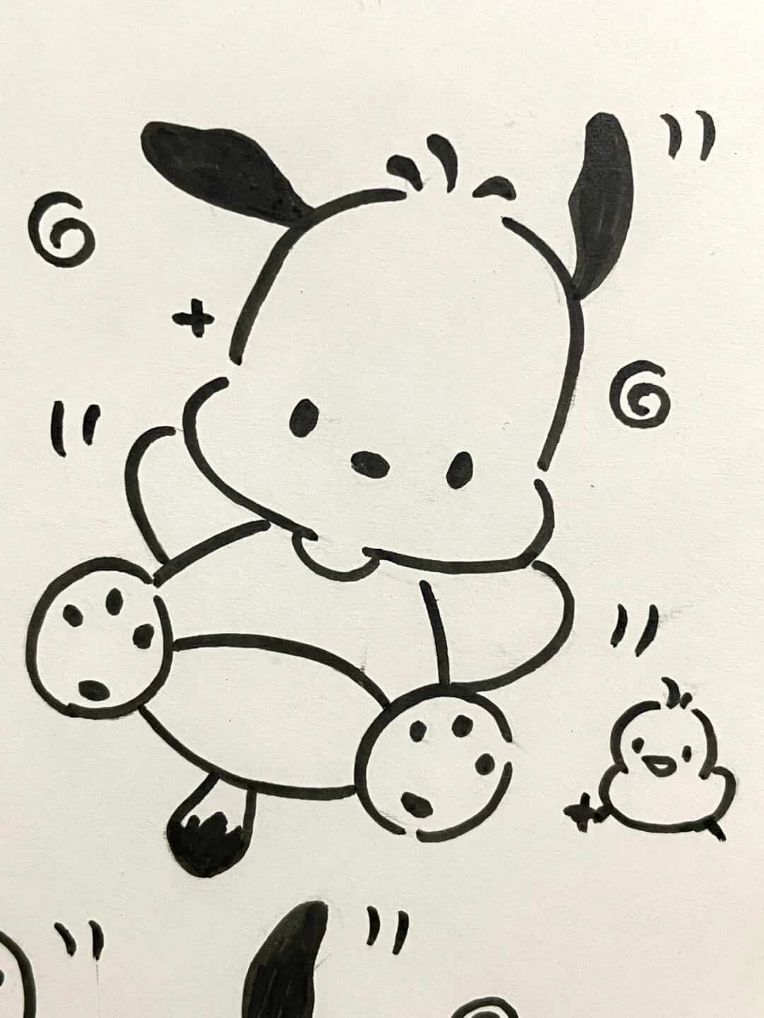 卡通帕恰狗大耳朵狗狗黑白简笔画图片大全_4