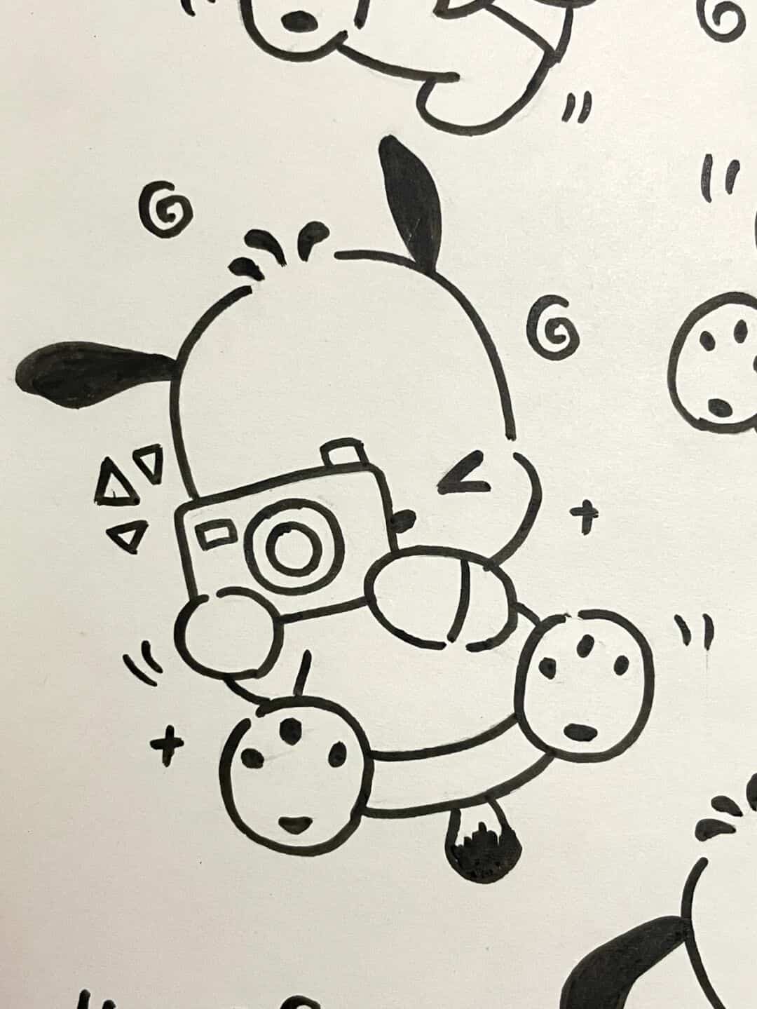 卡通帕恰狗大耳朵狗狗黑白简笔画图片大全_5