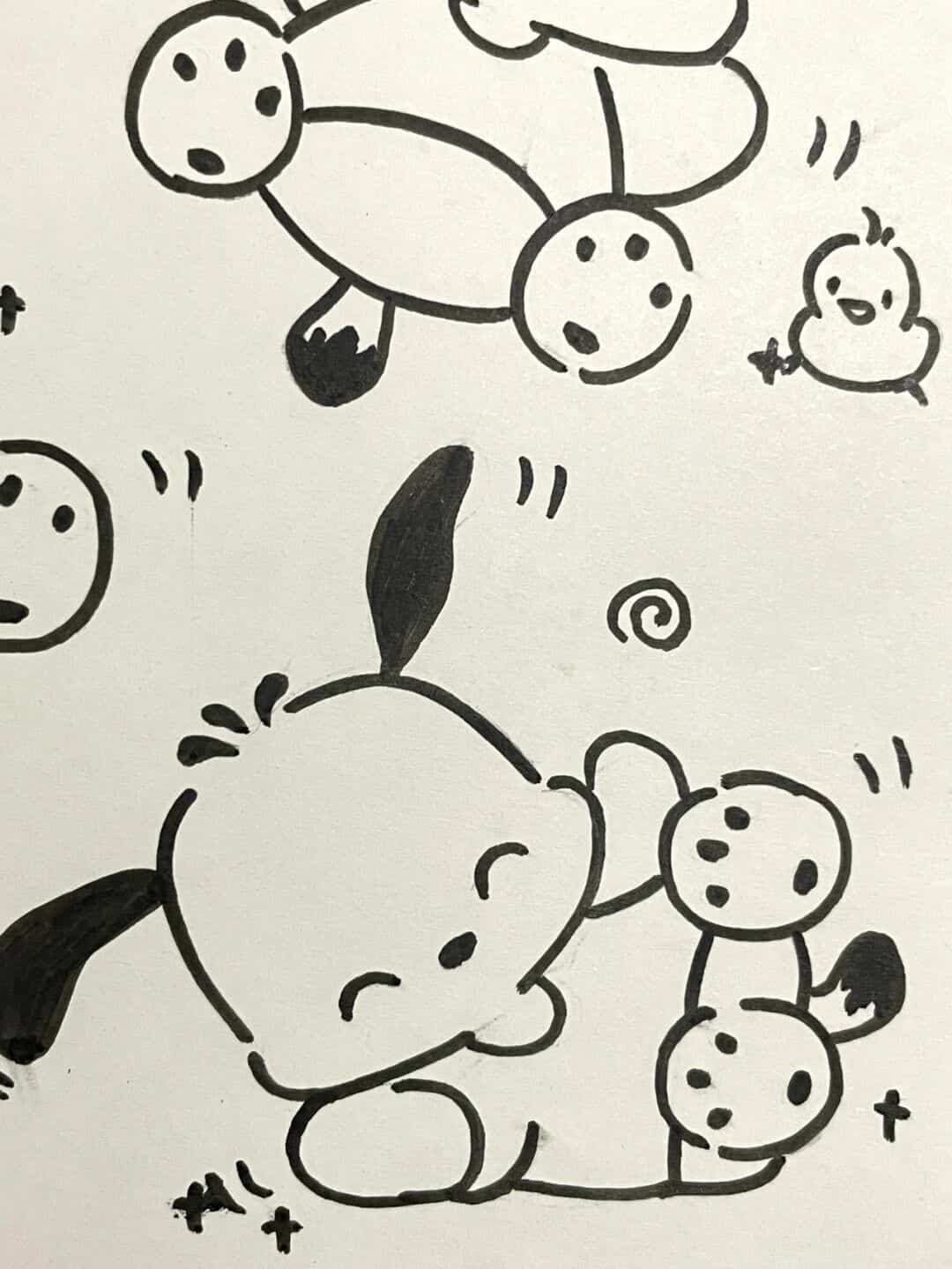 卡通帕恰狗大耳朵狗狗黑白简笔画图片大全_6