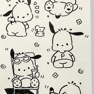 卡通帕恰狗大耳朵狗狗黑白简笔画图片大全