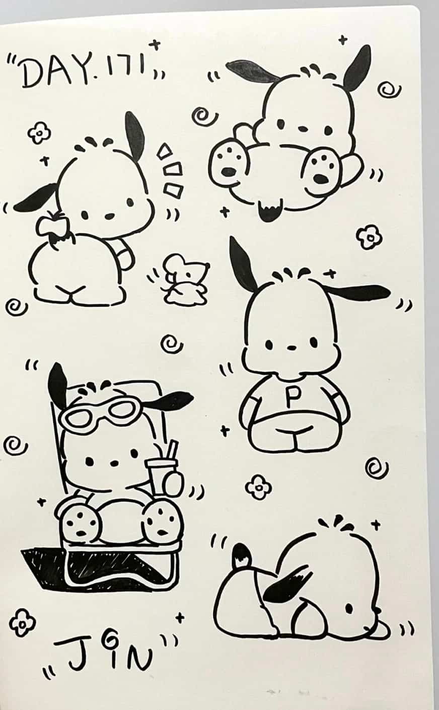卡通帕恰狗大耳朵狗狗黑白简笔画图片大全_7